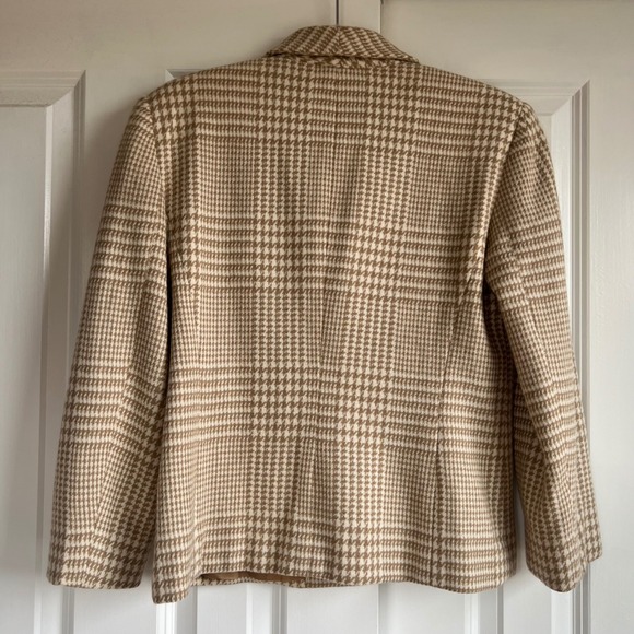 Talbots Wool Cashmere Tan Houndstooth Plaid Preppy Old Money Blazer Size 10 - Picture 8 of 9